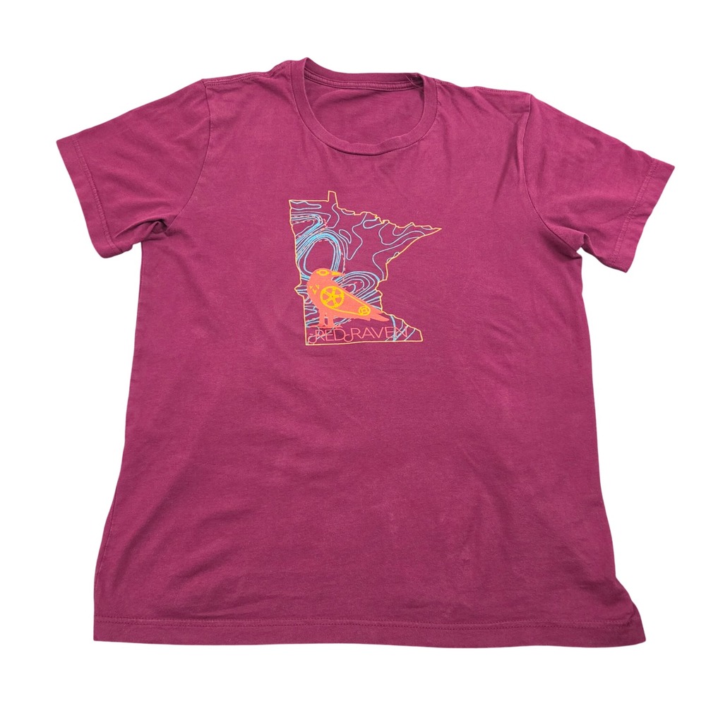 Red Raven TShirt M Maroon Red Minnesota Graphic Short Sleeve Casual Tee Raven